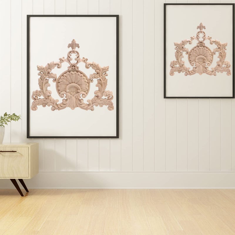 Beoot Wood Carved Corner Furniture Onlay Wooden Applique Unpainted Home Decor(04,31x28cm/12.2x11.02inch) - Image 2